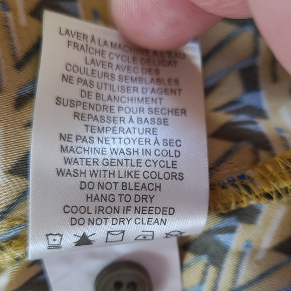 House of Harlow 1960 Gold & Blue Geometric Print Satin Blouse - Size XS - Picture 7 of 8